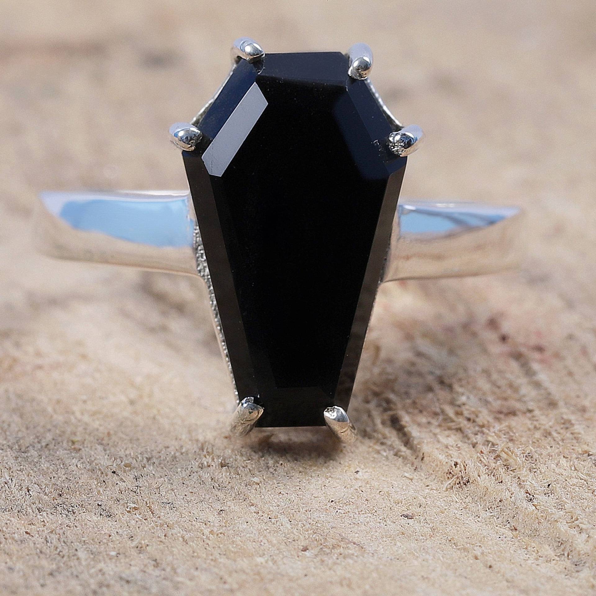 Natürlicher Schwarzer Onyx Ring, Sarg Sterling Silber 10x17 Mm Handgemachter Zange Ringe Für Mädchen von 925ArtisanJewelry