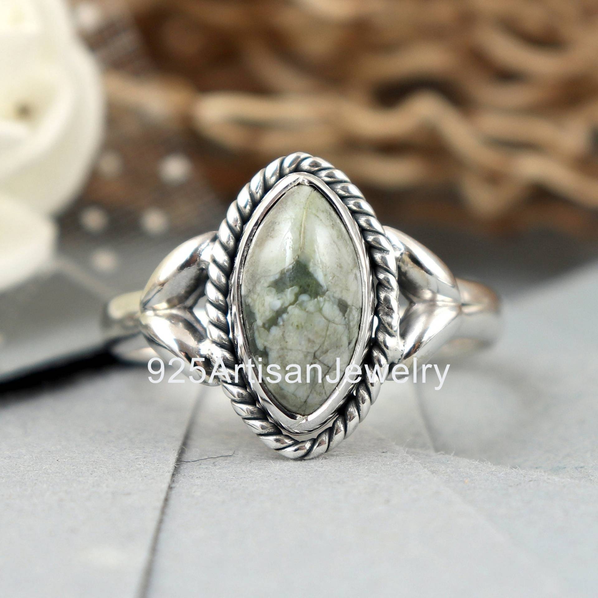 Regenwald Jaspis Ring, Edelstein Handgemachter 925 Silber Stein Frauen Geschenk Für Sie, Marquise Form Ring von 925ArtisanJewelry