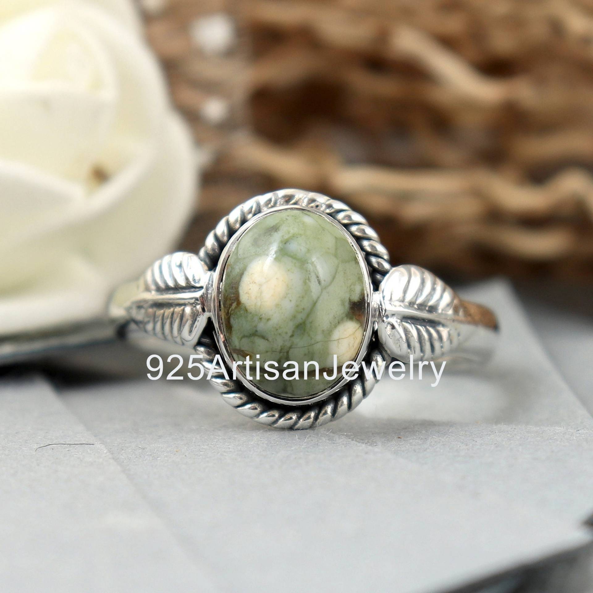 Regenwald Jaspis Ring, Edelstein Handgemachter 925 Silber Stein Frauen Geschenk Für Sie, Oval Form Ring von 925ArtisanJewelry