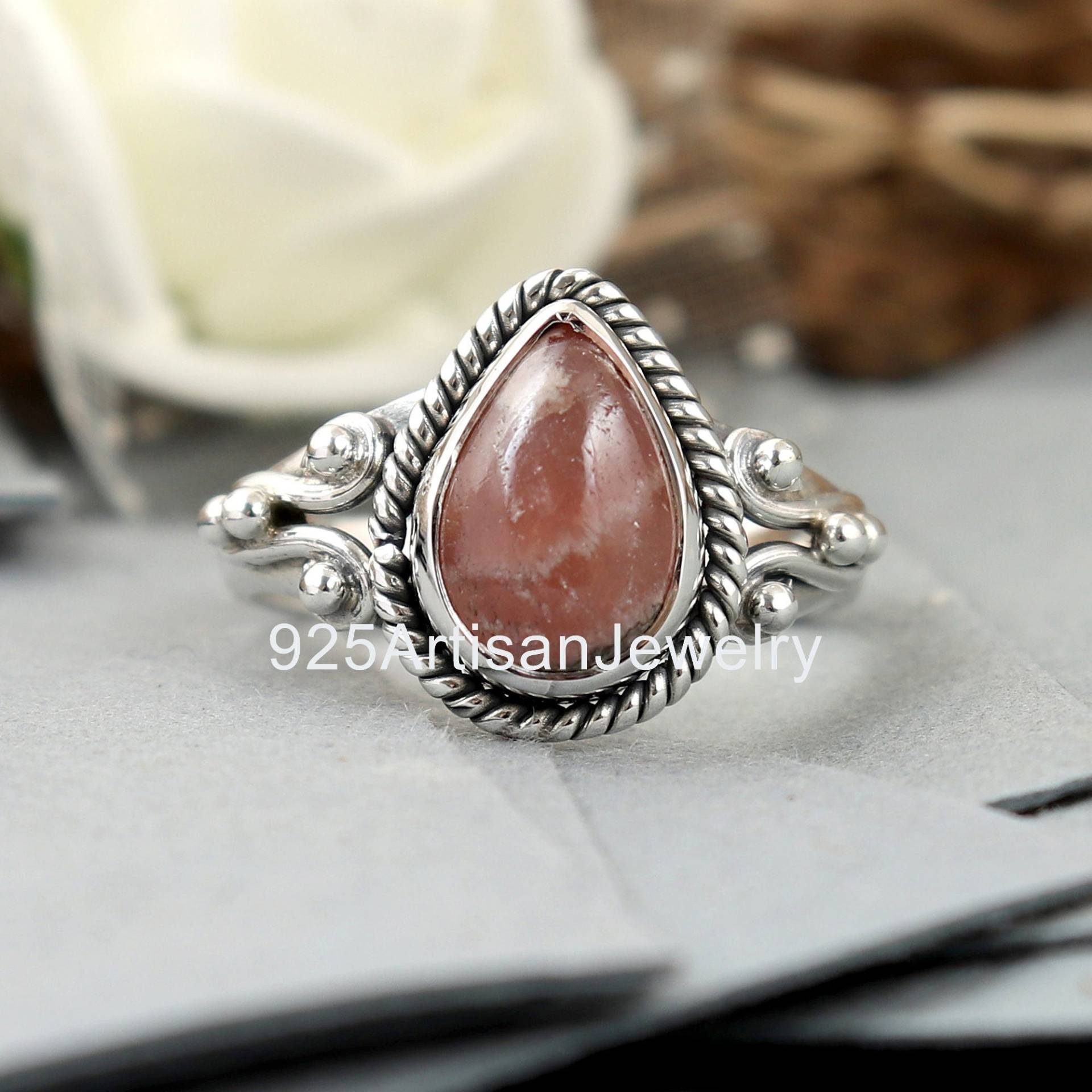 Rosa Rhodochrosit Ring, 925 Massiv Silber Echter Edelstein Goldring, Roségold Schmuck, Bestes Geschenk Für Frauen von 925ArtisanJewelry