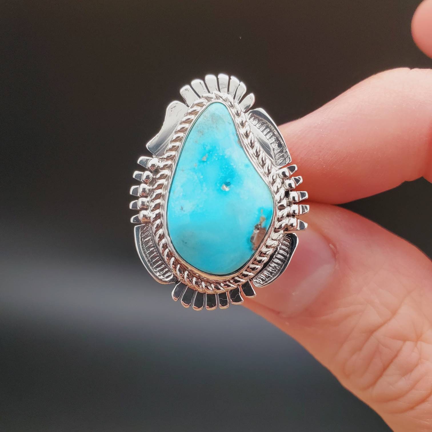 Rr-03 | Sterling Silber Türkis Ring Größe 8 Us Großer Blauer Stein Statement Geschenk Für Sie Rr-03 | Sterling Silber Türkis Ring Größe 8 Us Großer Blauer Stein Statement Geschenk Für Sie von 925ForHer