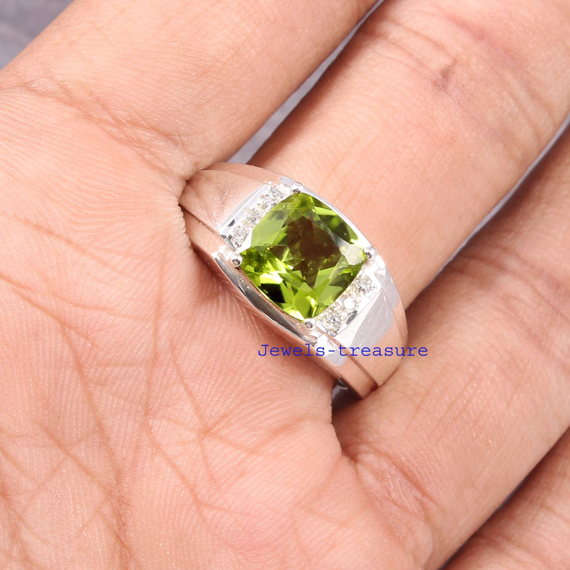 Peridot Ring, Silber Männer Natürlicher 8 X Mm Geburtsstein Ehering, Ring Für Ihn von 925Jewelstreasure