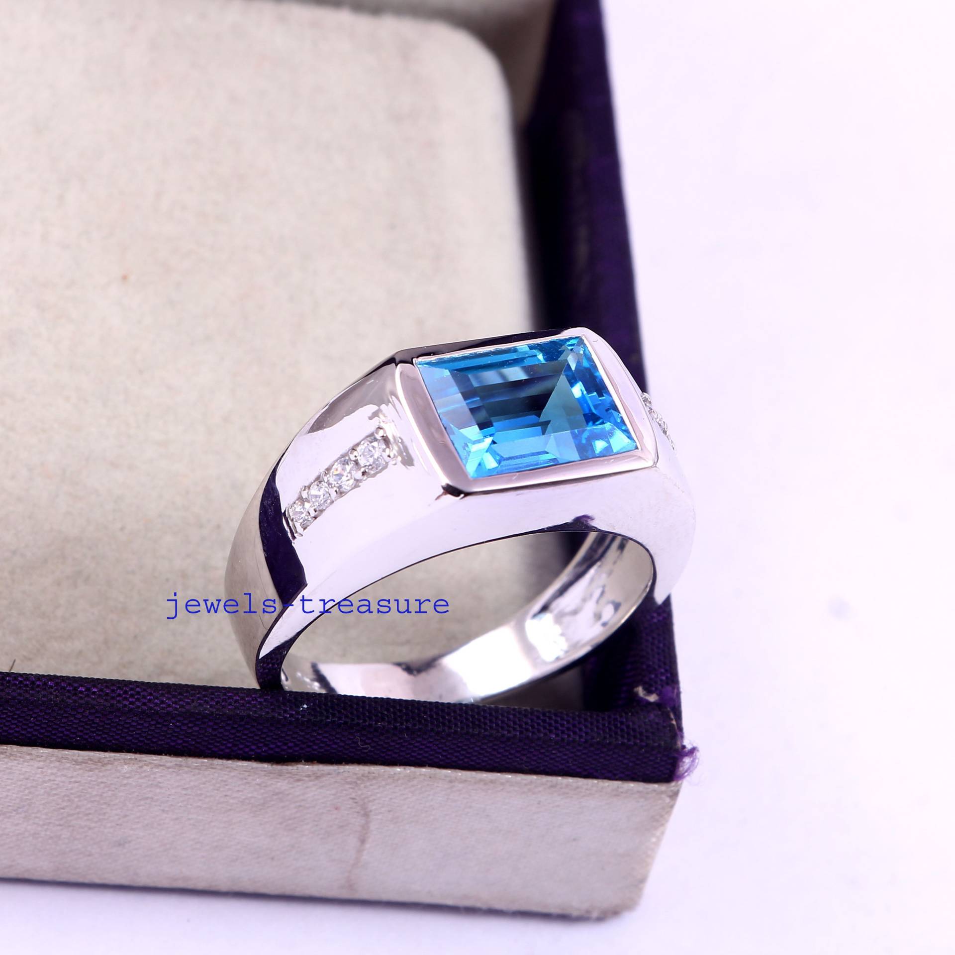 Topas Ring, Silberring Für Männer, Blautopas Herren Ring Ihn, Silber Verlobungsring, Papa, Jahrestag Geschenk von 925Jewelstreasure