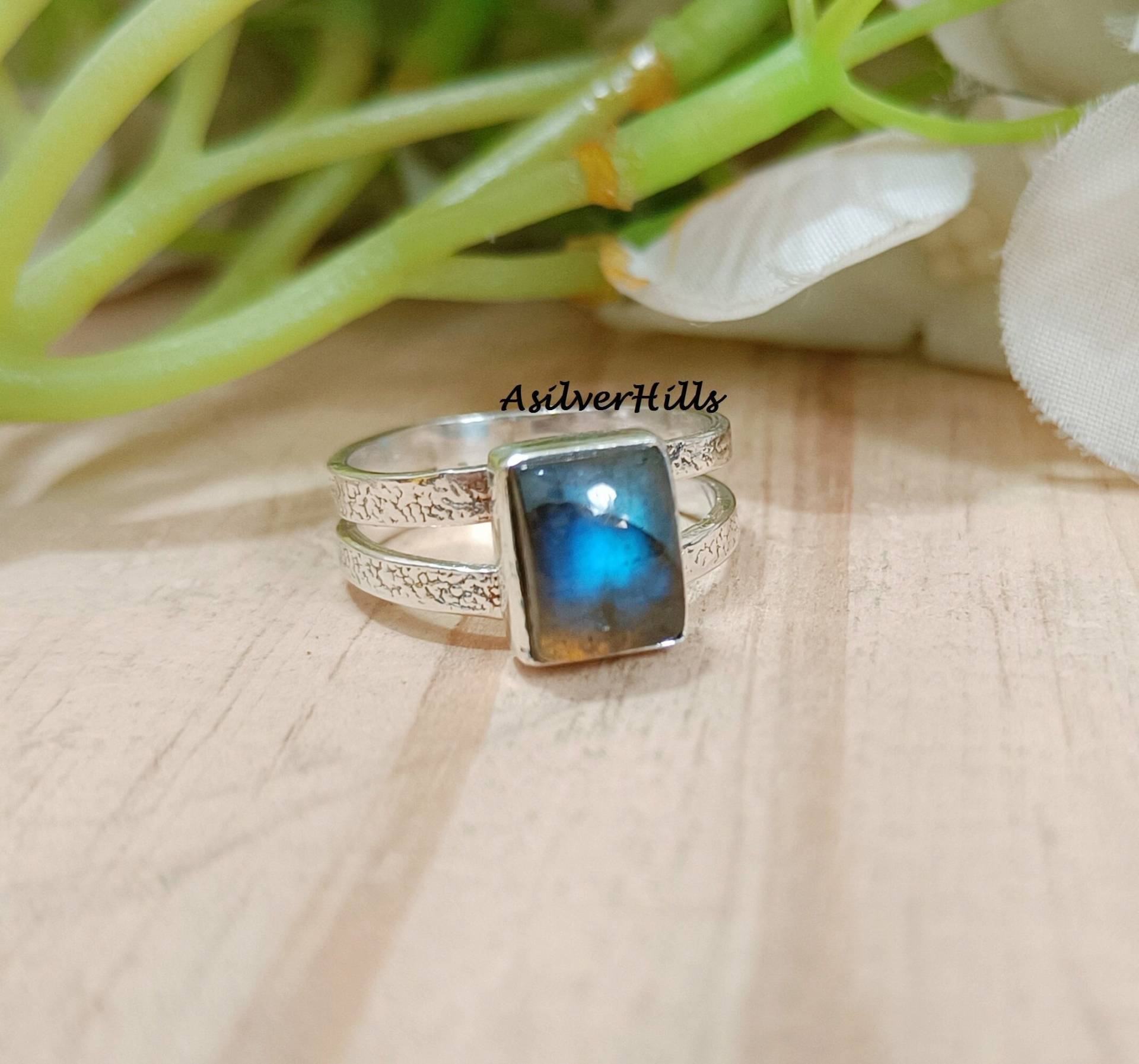 Blue Flash Labradorit Ring, 925 Silber Spaltbandring, Handgemachter Ring Schmuck Für Frauen, Geburtstag & Valentinstag Geschenk von 925SilverArtCo