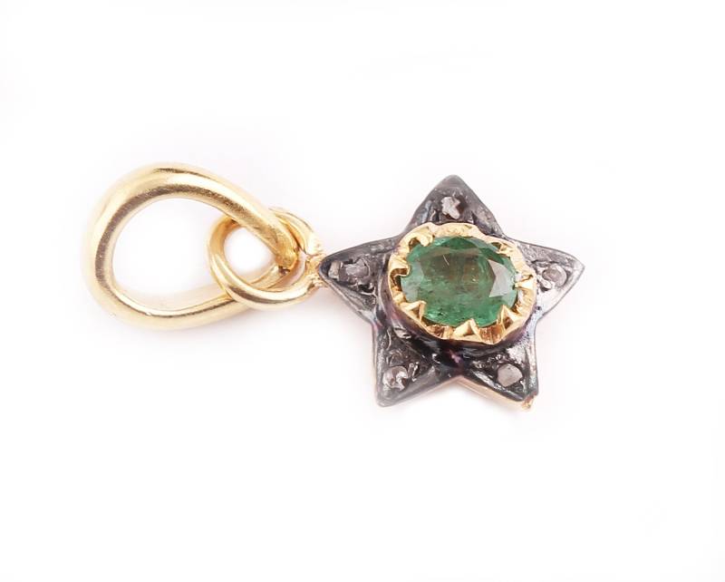 14K Vergoldete Pendent Mit Natürlichen Smaragd Und Diamanten von 925SilverByRajat