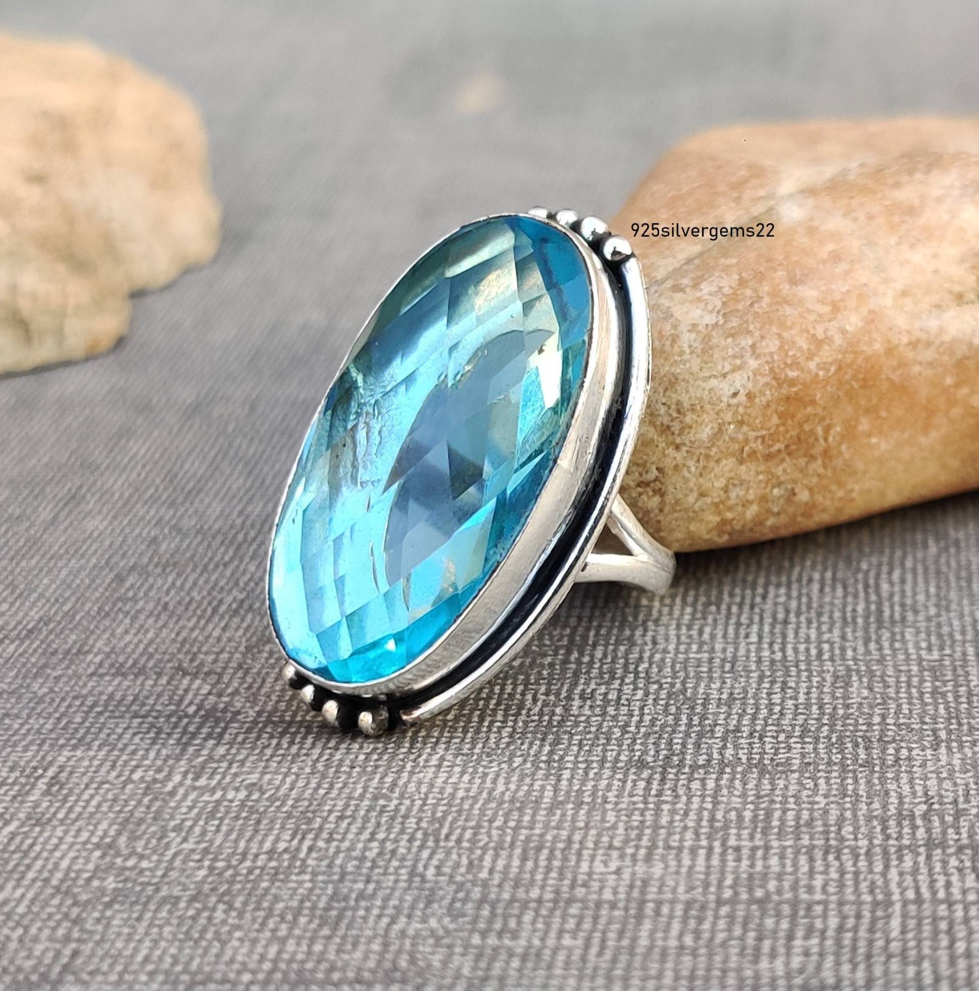 Blauer Topas Ring, Handgemachter Schmuck, 925 Sterling Silber Schöne Frauen Edelstein Statement Ring von 925SilverGems22