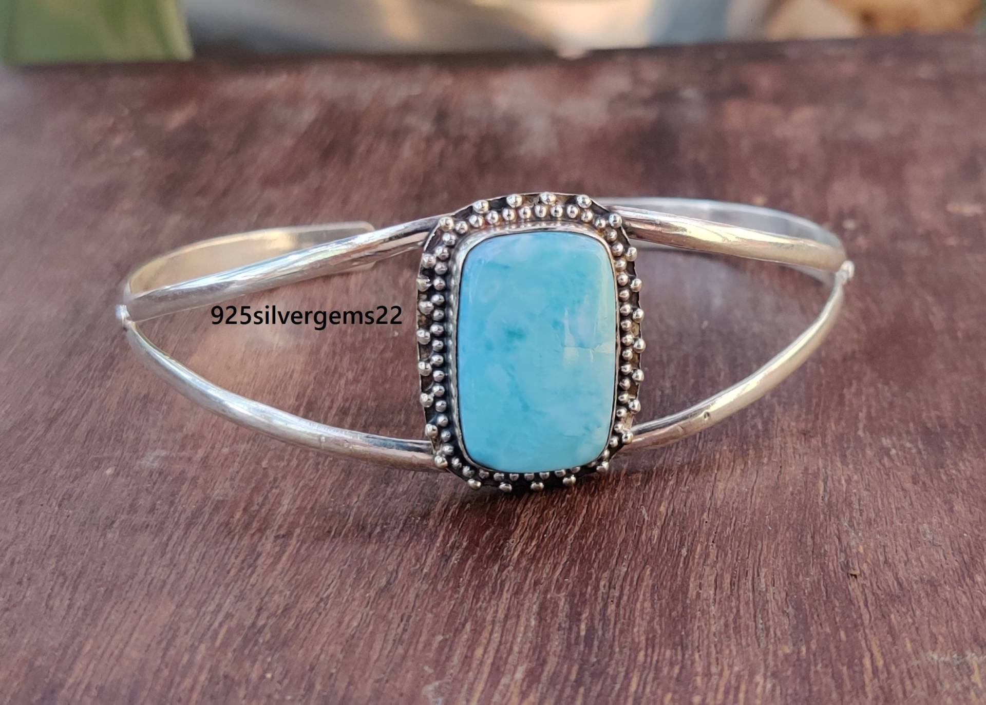 Larimar Armreif, 925 Sterling Silber Frauen Schmuck, Handgemachter Armband, Edelstein Ring von 925SilverGems22