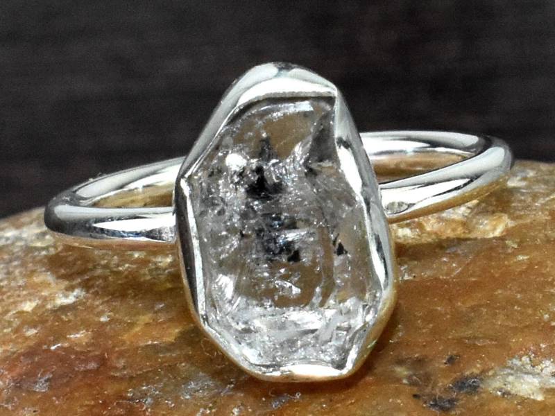 Herkimer Diamant Ring Roher Quarz, Handgemachter Schmuck Mit Schwarzen Und Weißen Steinen Herkimer Diamant Ring Roher Quarz, Handgemachter Schmuck Mit Schwarzen Und Weißen Steinen von 925SilverPlanet