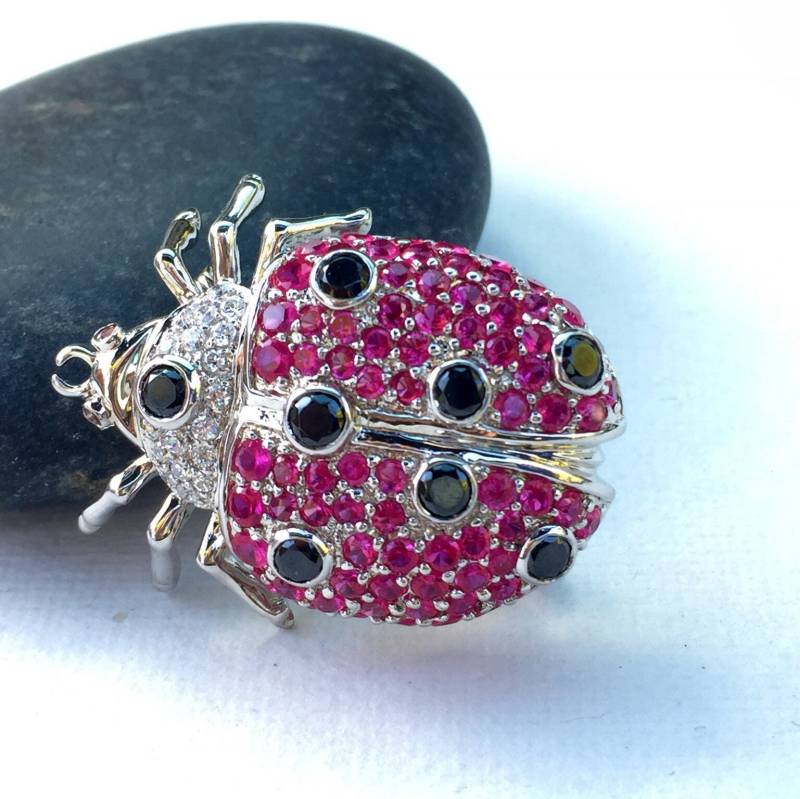 Beetle Bug Pin Sterling Silber Rosa Facettierte Edelstein Cz von 925Strand