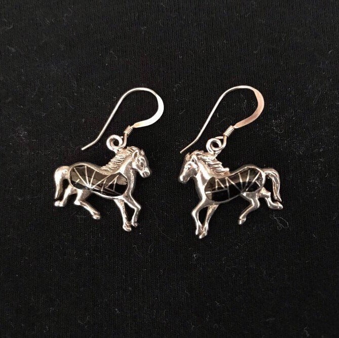 Ohrringe Pferd Onyx Inlay Sterling Silber Drops von 925Strand