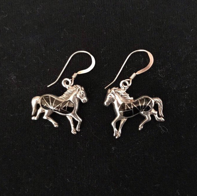 Ohrringe Pferd Onyx Inlay Sterling Silber Drops von 925Strand