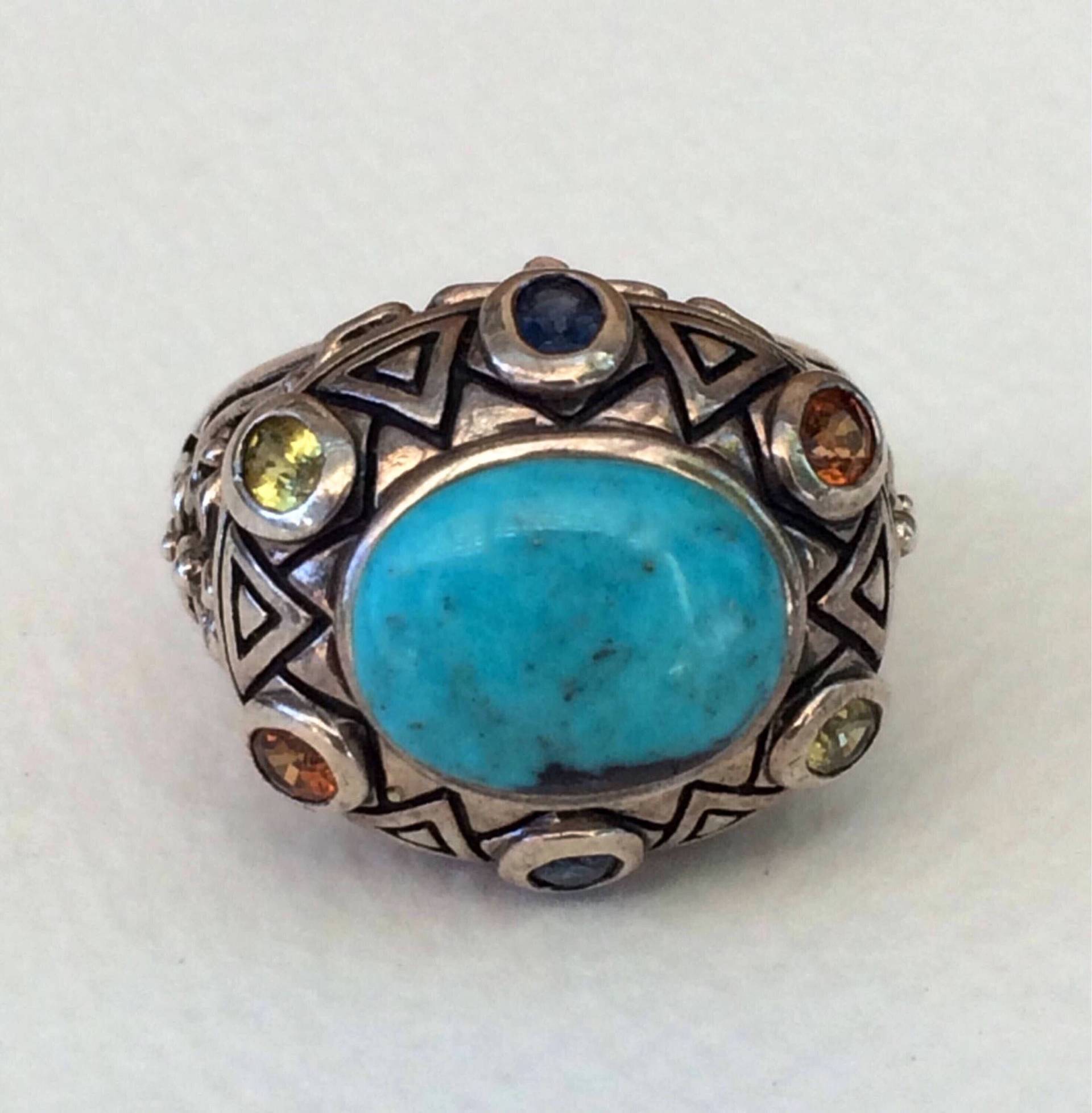 Ring Türkis Sterling Silber Filigran Mit 6 Facettierte Halbedelsteine Größe 9 + von 925Strand