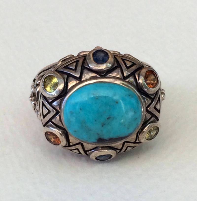 Ring Türkis Sterling Silber Filigran Mit 6 Facettierte Halbedelsteine Größe 9 + von 925Strand