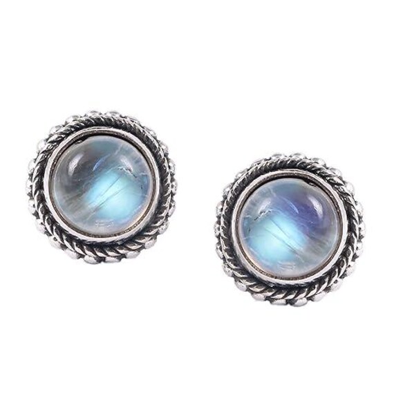 Mondstein Ohrringe, Echte Helle Regenbogen Ohrringe Rund Ohrstecker Geschenk Mond Ohrring Massiv Silber Mondstein Ohrringe, Echte Helle Regenbogen Ohrringe Rund Ohrstecker Geschenk Mond Ohrring Massiv Silber von 925sterlingjewelrys