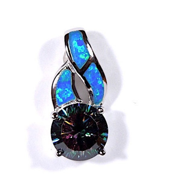 10mm Regenbogen Topas & Blau Feueropal Inlay Solid 925 Sterling Silber Anhänger Für Halskette von 925usa
