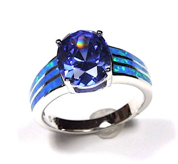 3 Karat Tansanit & Blauer Feueropal 925 Sterling Silber Ring Größe 6 - 9 von 925usa