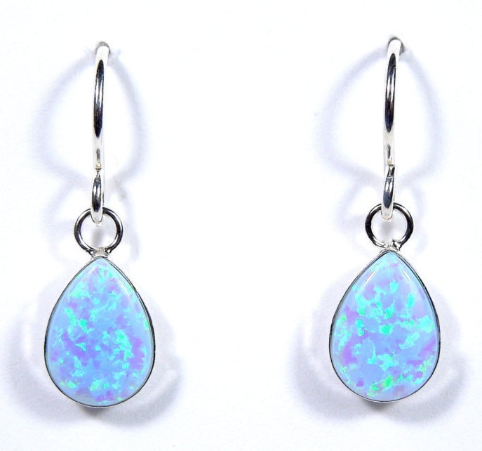 7 X 10 Mm Teardrop Blue Feueropal Echte 925 Sterling Silber Ohrringe - Made in Usa von 925usa