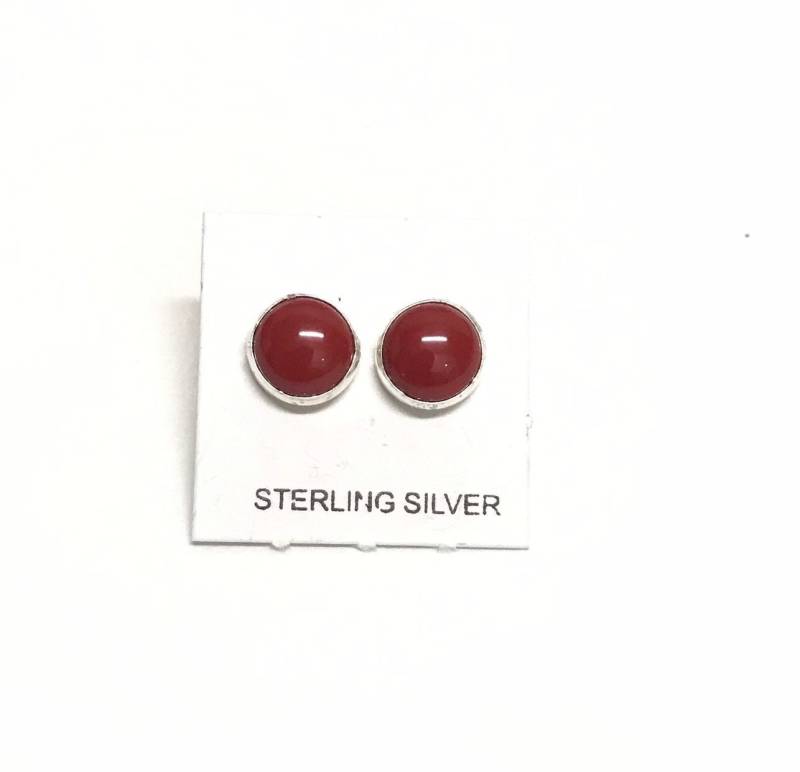 8 Mm Runde Rote Koralle 925 Sterling Silber Ohrstecker - Made in Den Usa von 925usa