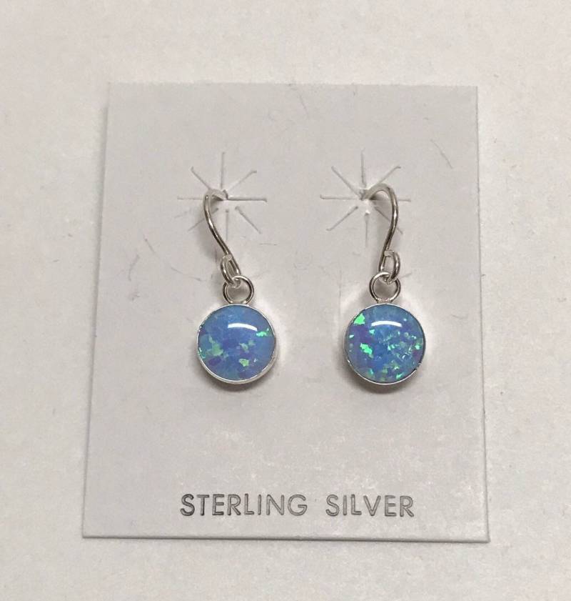 8mm Rund Blue Fire Opal Echte 925 Sterling Silber Ohrhänger - Made in Usa von 925usa