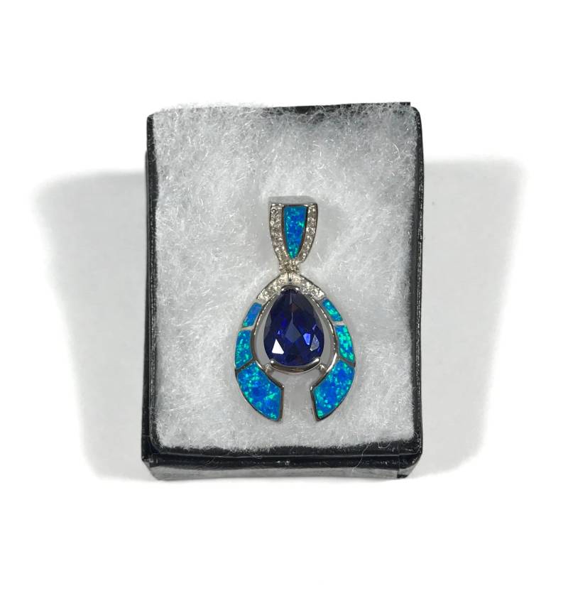 925 Sterling Silber 3 Karat Tansanit Und Blauer Feueropal Dia Anhänger von 925usa