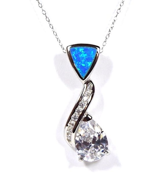 925 Sterling Silber 3 Karat Weiß Topas Und Blau Feuer Opal Slide Anhänger von 925usa