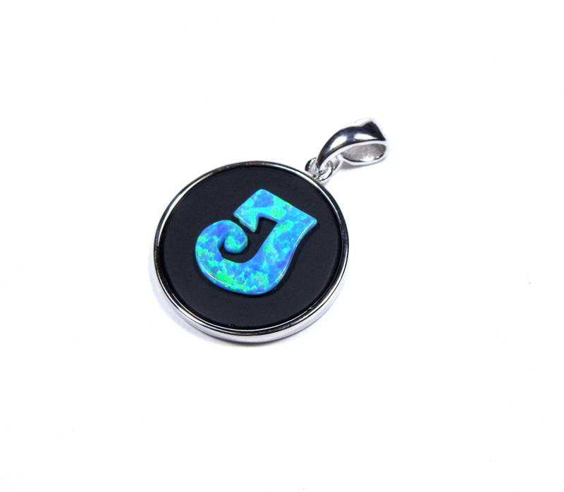 925 Sterling Silber Monogramm Anhänger Mit Geschnitzten Blauen Feueropal "J" Initialen von 925usa
