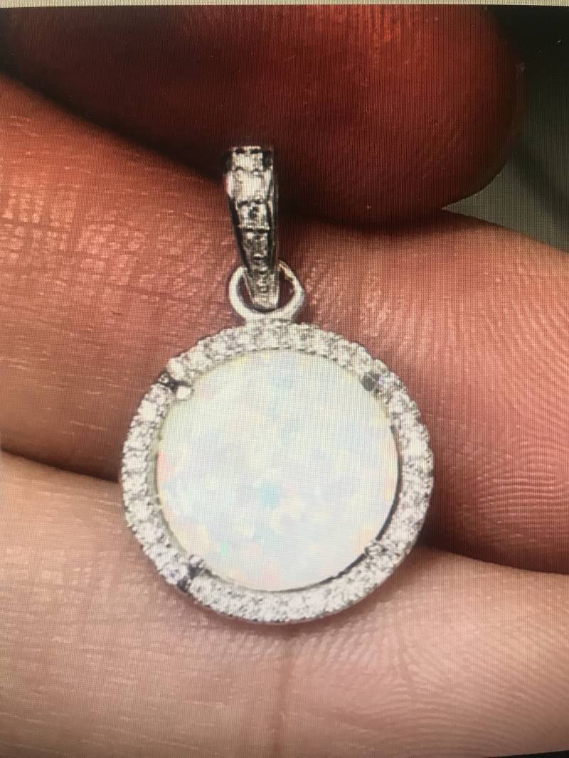 925 Sterling Silber Weiß Feueropal & Weißer Topas Anhänger. Kostenlose 18" Kette von 925usa