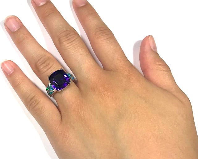 Amethyst & Blauer Feueropal Ring Gr. 6, 7, 8, 9. Echtes Sterling Silber. Kostenloser Versand in Usa von 925usa