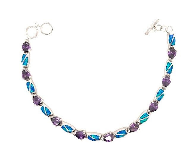 Amethyst & Blue Fire Opal Einlage 925 Sterling Silber Tennisarmband 7-8'' Lang. Neue Ankunft von 925usa