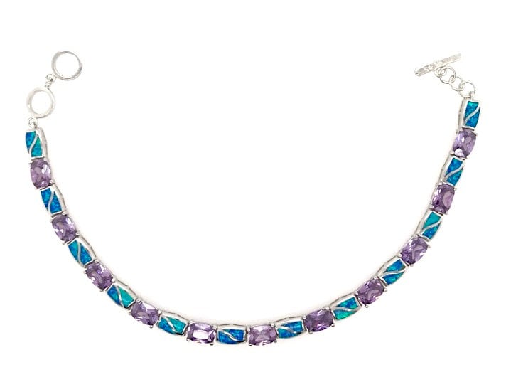 Amethyst & Blue Fire Opal Einlage 925 Sterling Silber Tennisarmband 7-8'' Lang. Neue Ankunft von 925usa