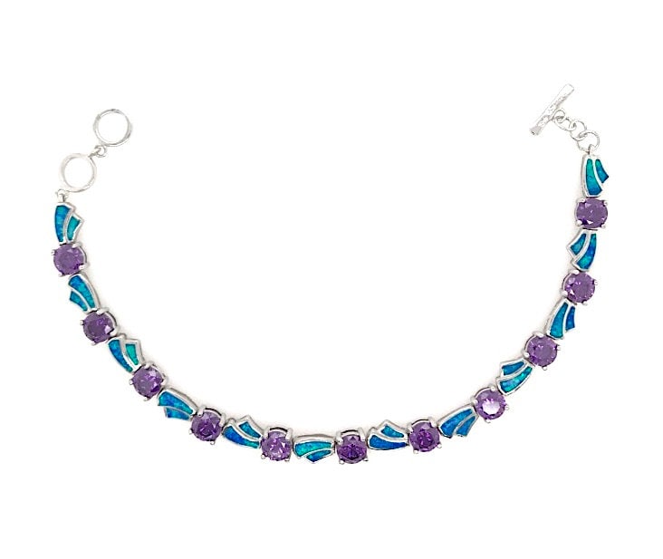 Amethyst & Blue Fire Opal Real 925 Sterling Silber Glieder Tennis Armband 7-8'' Lang. Neuankömmlinge von 925usa