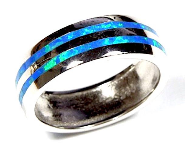 Blau Feuer Opal Inlay Massiv 925 Sterling Silber Eternity Band Ring Größen 5 - 8, 25 von 925usa