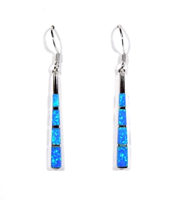 Blau Feueropal Inlay 925 Sterling Silber Ohrhänger 1-3/10, 2 cm Lang. Kostenloser Versand in Den Usa von 925usa