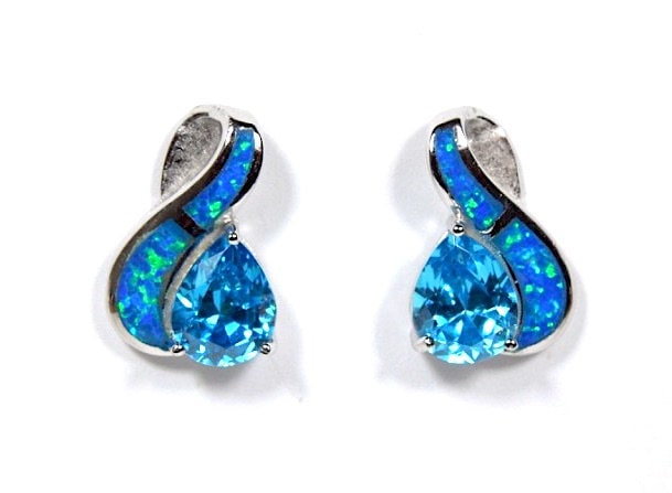 Blau & Feueropal Inlay Echte 925 Sterling Silber Ohrstecker Ohrringe von 925usa