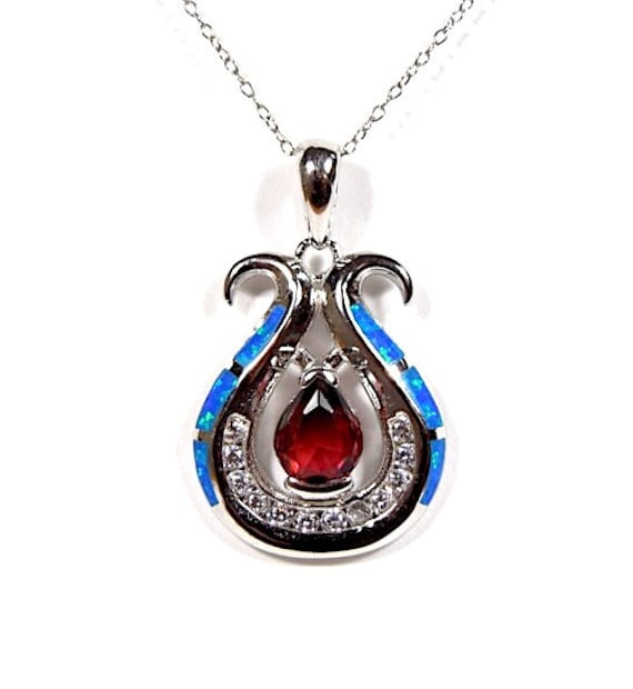 Blaue Feuer Opal & Turmalin Einlage 925 Sterling Silber Anhänger Halskette 18''. Kostenloser Versand in Usa von 925usa