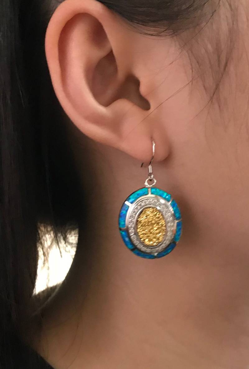 Blaue Feueropal & Druzy Stein 925 Sterling Silber Ohrringe. Kostenloses Schiff in Den Usa von 925usa