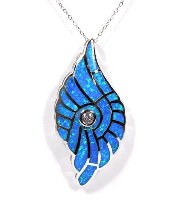 Blauer Feueropal Echte 925 Sterling Silber Anhänger Halskette 18 "' von 925usa