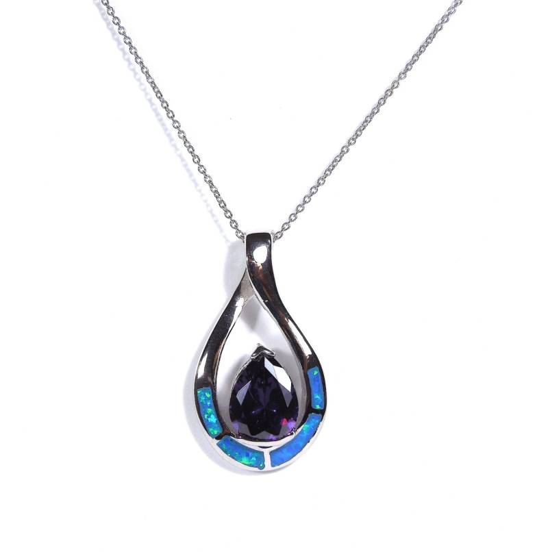 Blauer Feueropal & Amethyst Anhänger 925 Sterling Silber 18 "Halskette von 925usa