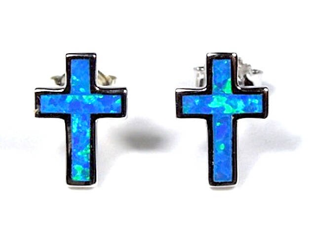 Blue Fire Opal Cross Inlay Echtes 925Er Sterlingsilber Mit Rhodinierten Ohrsteckerohrringen von 925usa