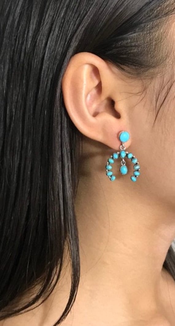Echtes Kingman Türkis 925 Sterlingsilber Südwestlichen Stil Schmuck Naja Post Baumeln Ohrringe von 925usa