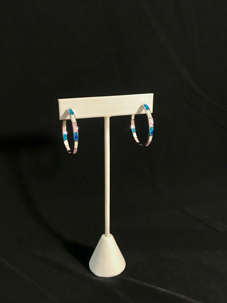 Große Multicolor Feuer Opal Inlay 925 Sterling Silber Endlos Creolen 1-1/4'' Breit 33mm von 925usa