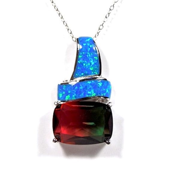 Halskette Mit Blauem Feueropal Und Turmalin-Inlay Aus 925Er Sterlingsilber, 45, 7 cm. Kostenloser Versand in Den Usa von 925usa