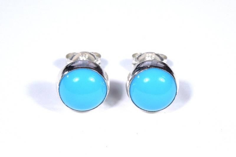 Handgemachte 6 Mm Runde Dornröschen Türkis Echte 925 Sterling Silber Ohrstecker Ohrringe - Made in Den Usa von 925usa