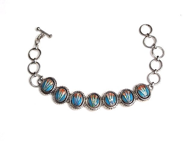 Handgemachte Multicolor Steine Inlay 925 Sterling Silber Verstellbar Glieder Tennis Armband 5.5 - 7-1/4'' Lang von 925usa