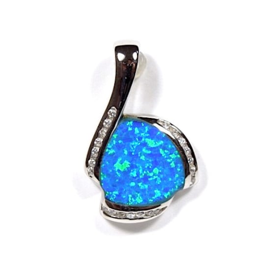 Hochwertige Blaue Feueropal Echt 925 Sterling Silberanhänger. Kostenlose 18'' Silber Kette von 925usa