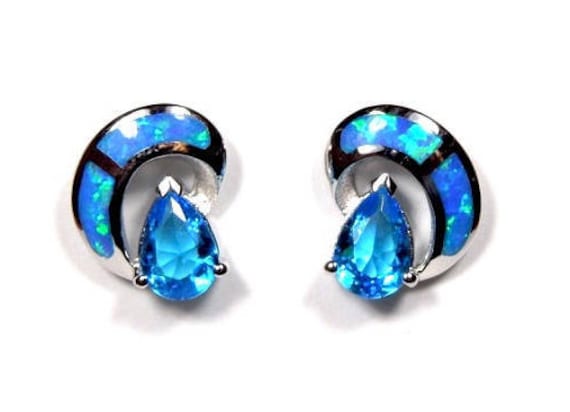 Hohe Qualität London Topas & Blaue Feueropal Einlage Echt 925 Sterling Silber Ohrstecker Ohrstecker von 925usa