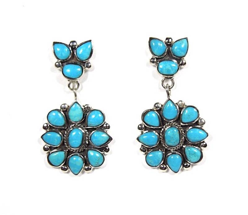 Kingman Türkis 925 Sterling Silber Post Baumeln Ohrringe, Handgemachte Ohrringe von 925usa