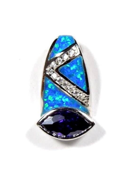 Lila Amethyst & Blue Fire Opal Inlay Massivem 925 Sterling Silber Anhänger Halskette - Silberkette Frei 18'' von 925usa
