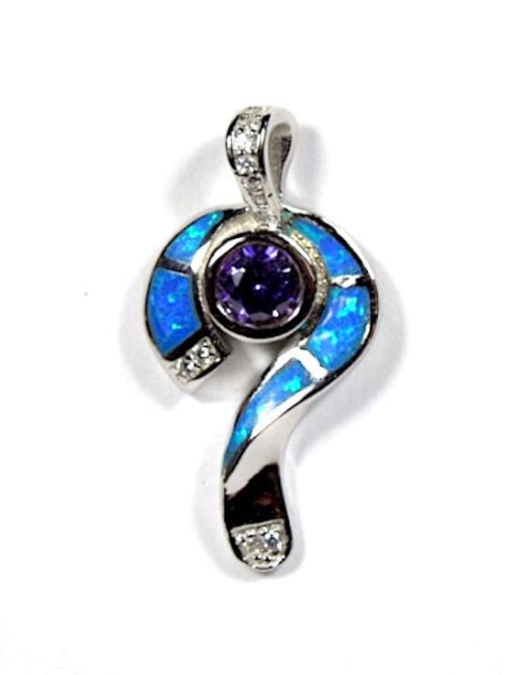 Lila Amethyst & Blue Fire Opal Inlay Massivem 925 Sterling Silber Anhänger Halskette - Silberkette Frei 18'' von 925usa
