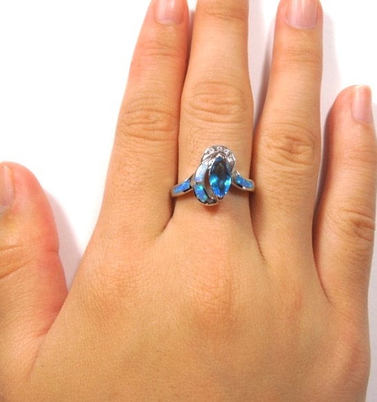 Marquise Blautopas & Blauer Feueropal Inlay Echt 925 Sterling Silber Ring Größen 6-9. Kostenloser Versand in Usa von 925usa